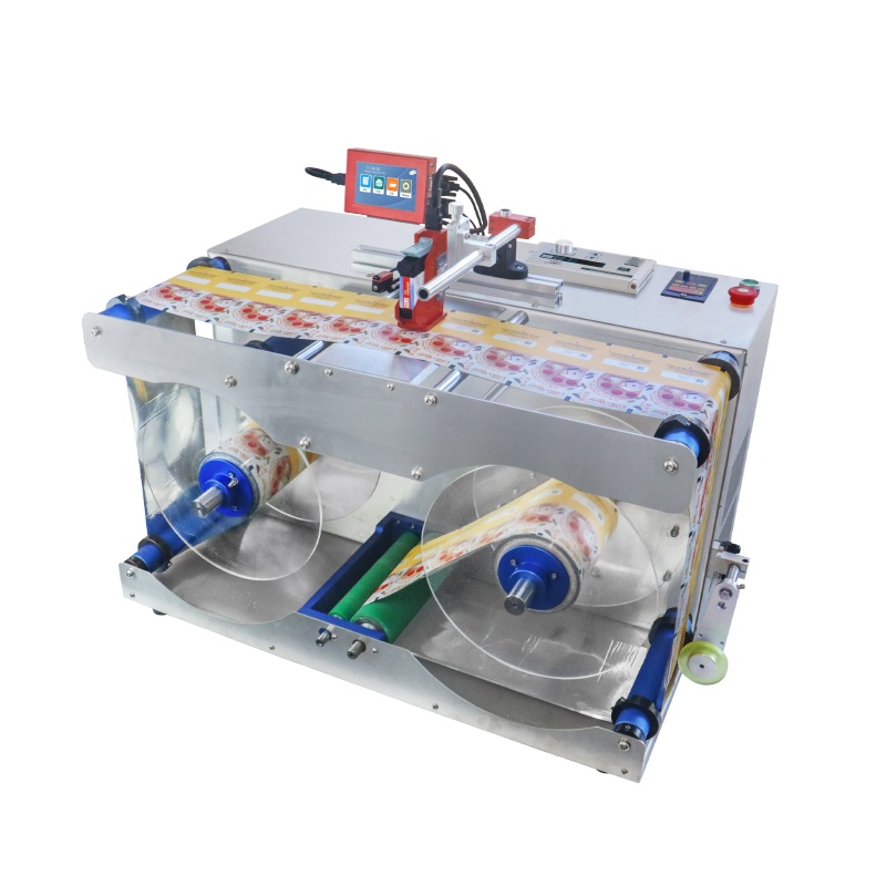 Automatic label spray coding rewinding machine